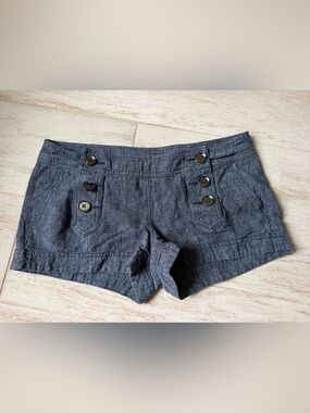 Express Women’s Dark Gray Button-Front Linen Blend Shorts
